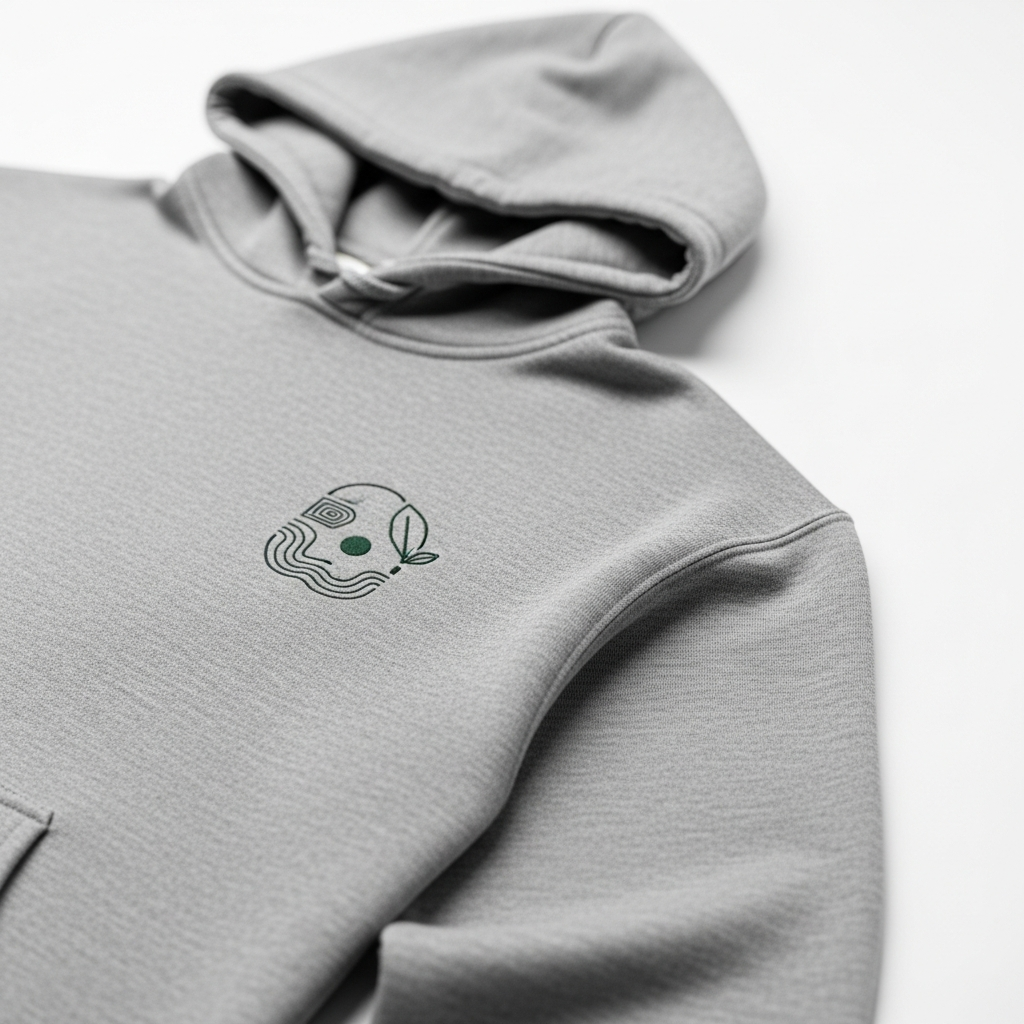 Stone grey recycled hoodie with minimalist design